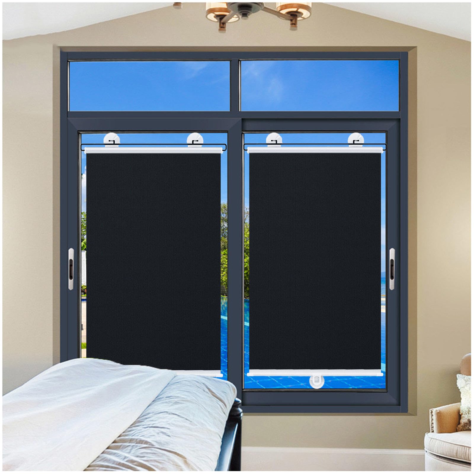 Dlly 2Pc Sunshade Roller Blinds With Suction Cups, Blackout Roller Shades For Roof Windows, Blackout Curtains Without Drilling, Sunscreen/Thermal Blinds,-50X180cm/20 * 71In