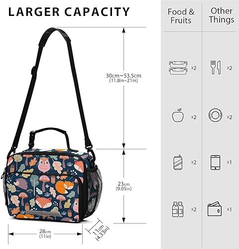 Miniatura 2 de QwThum Bolsa de almuerzo con diseño de búho lindo para niños, organizador de almuerzo con doble aislamiento, impermeable y reutilizable, bolsa de