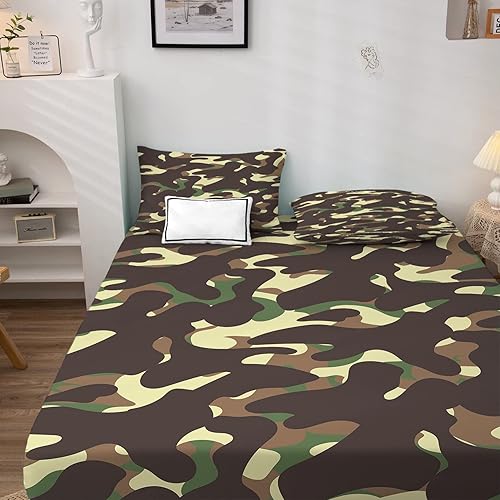 Miniatura 3 de Sábanas de camuflaje tamaño California King  Sábanas de camuflaje para niños y niñas, juego de sábanas militares, microfibra suave y bolsillo