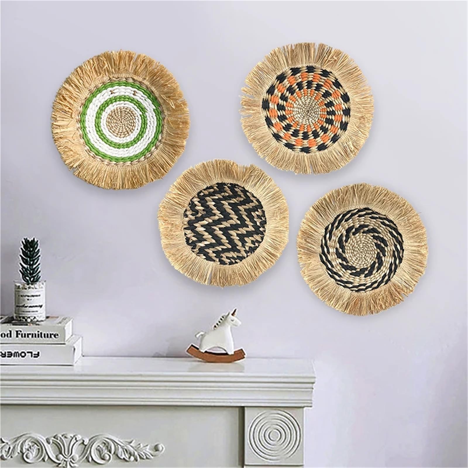 Decoración de Pared de Mimbre de Paja, Cesta Redonda de Mimbre, decoración de Pared, artesanías de Mimbre, Marco for Colgar en la Pared, Colgante Tejido a Mano Decoración de Pared
