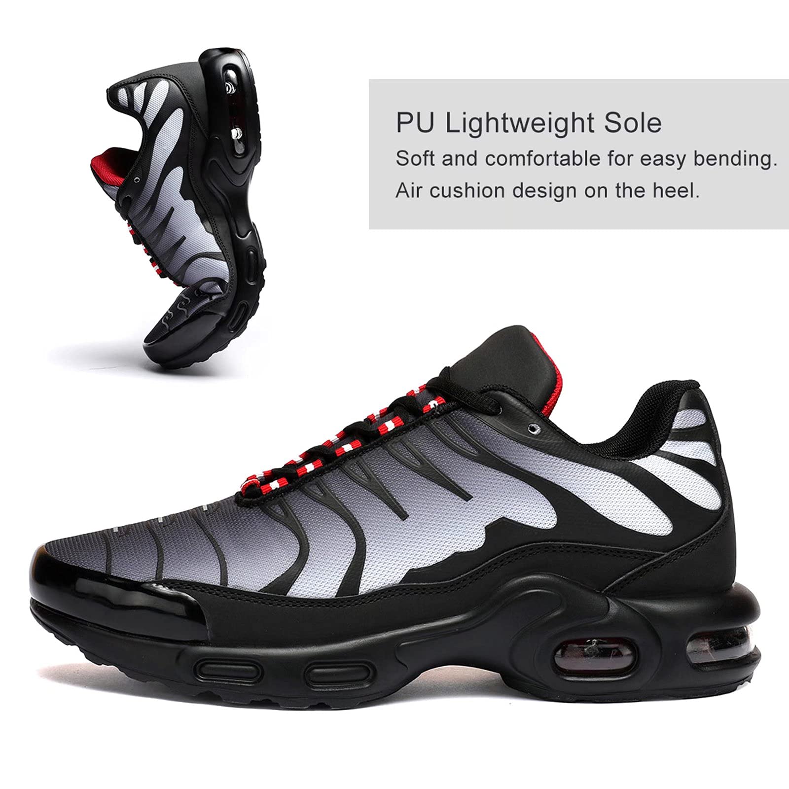 Zapatillas deportivas para hombre, para correr, con cámara de aire, informales, para caminar, tenis, gimnasio, deportes atléticos, gris, 45.5 EU