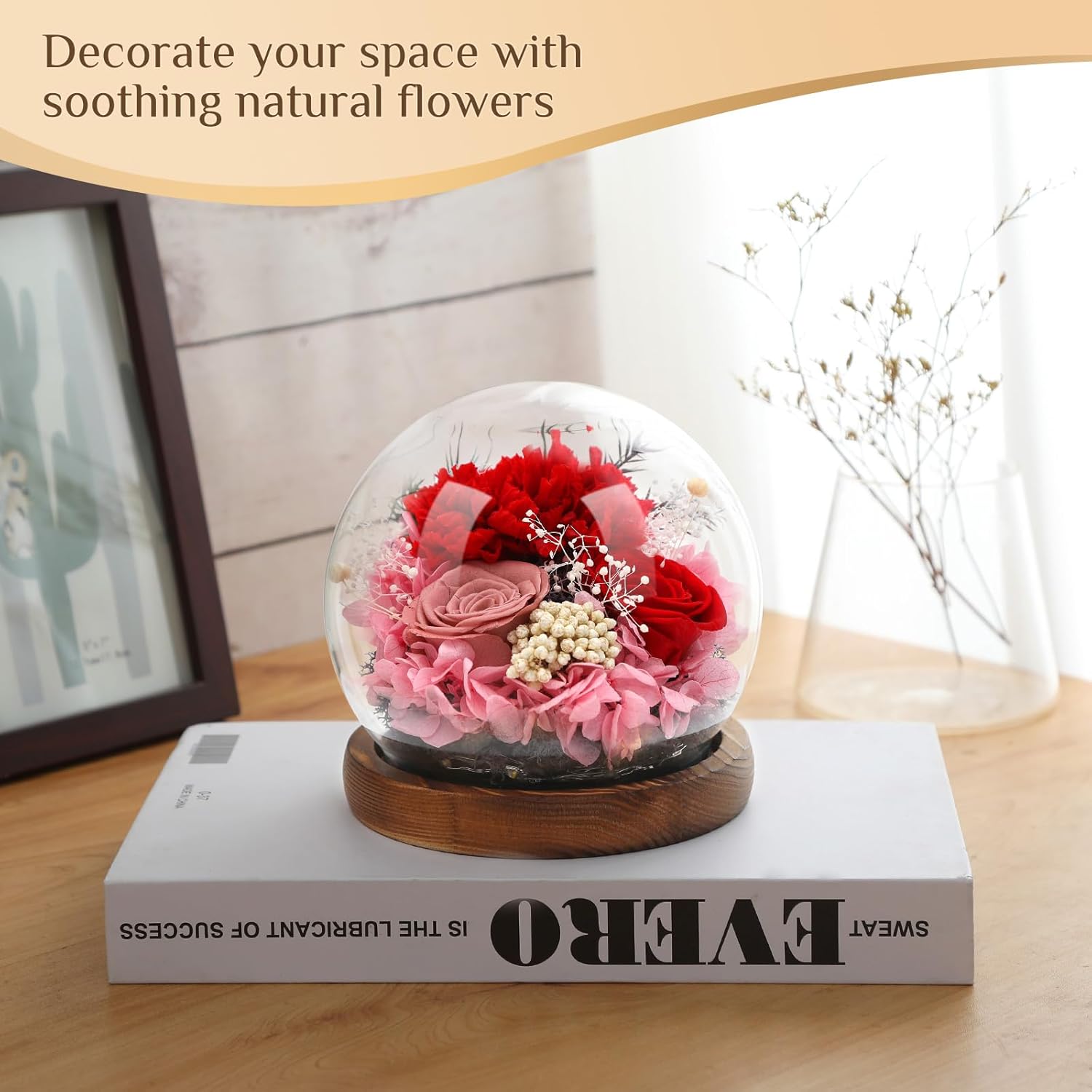 Preserved Flowers,Rose in Glass Dome with LED Light, Gifts for Her, Women, Mom,Grandma,Girlfriend, Wife- Style3 - Image 5