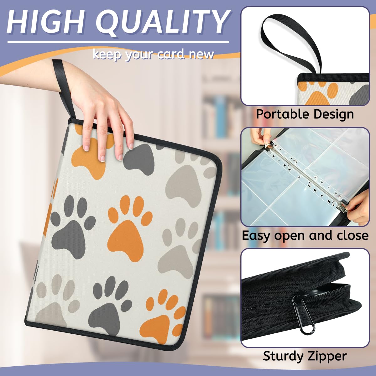 Raccoglitore per carte collezionabili con 4 tasche, 400 tasche, custodia per carte double-face con maniche rimovibili, set di protezioni per album per collezionisti