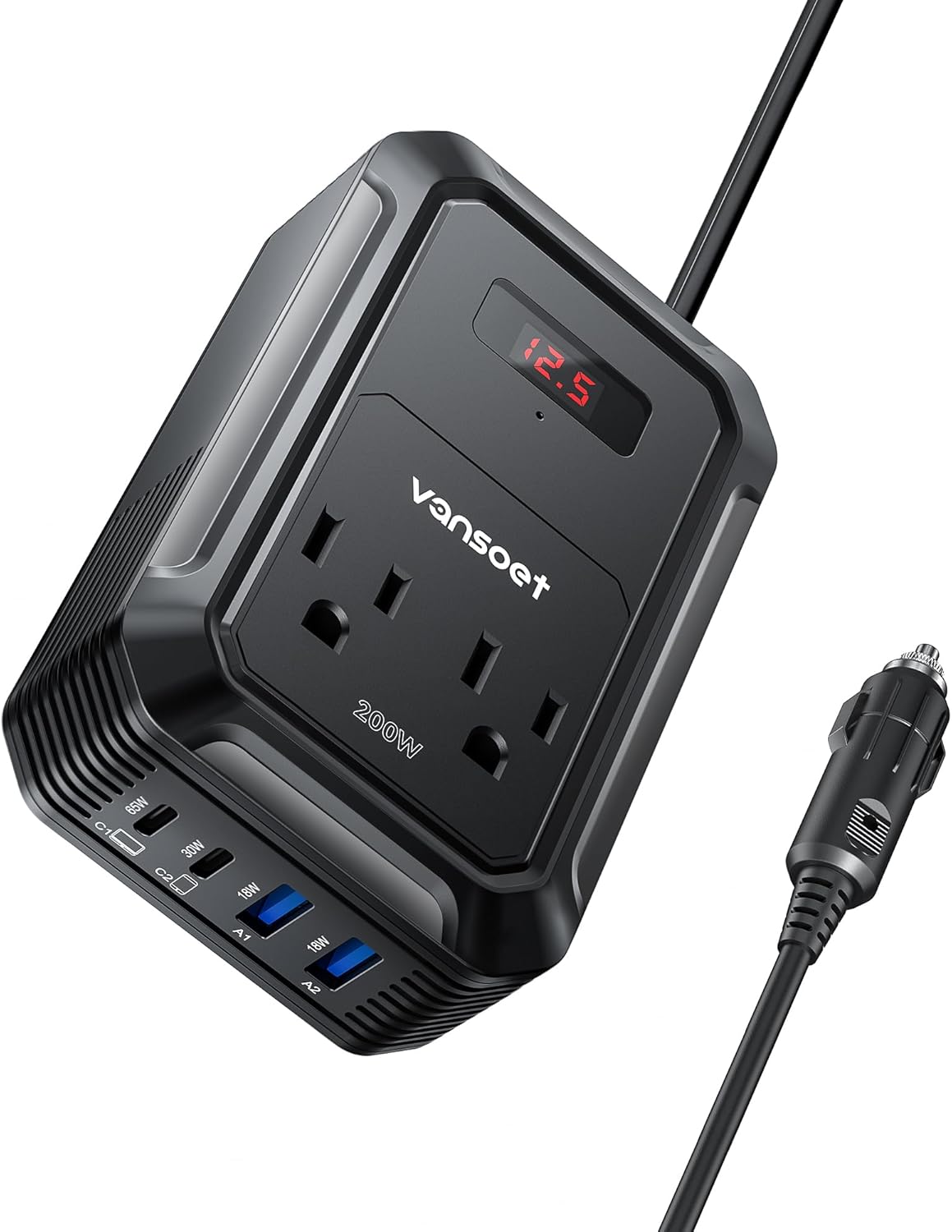 200W Car Power Inverter DC 12V to 110V AC Inverter with PD 65W/30W USB C