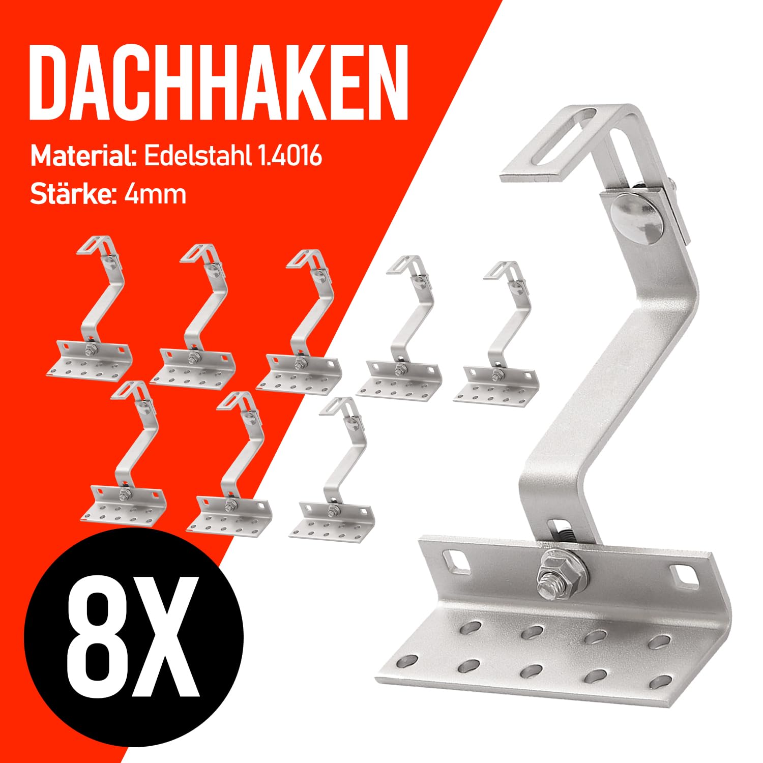 8x Dachhaken 115mm Photovoltaik Solarmodule PV Ziegeldach Halter