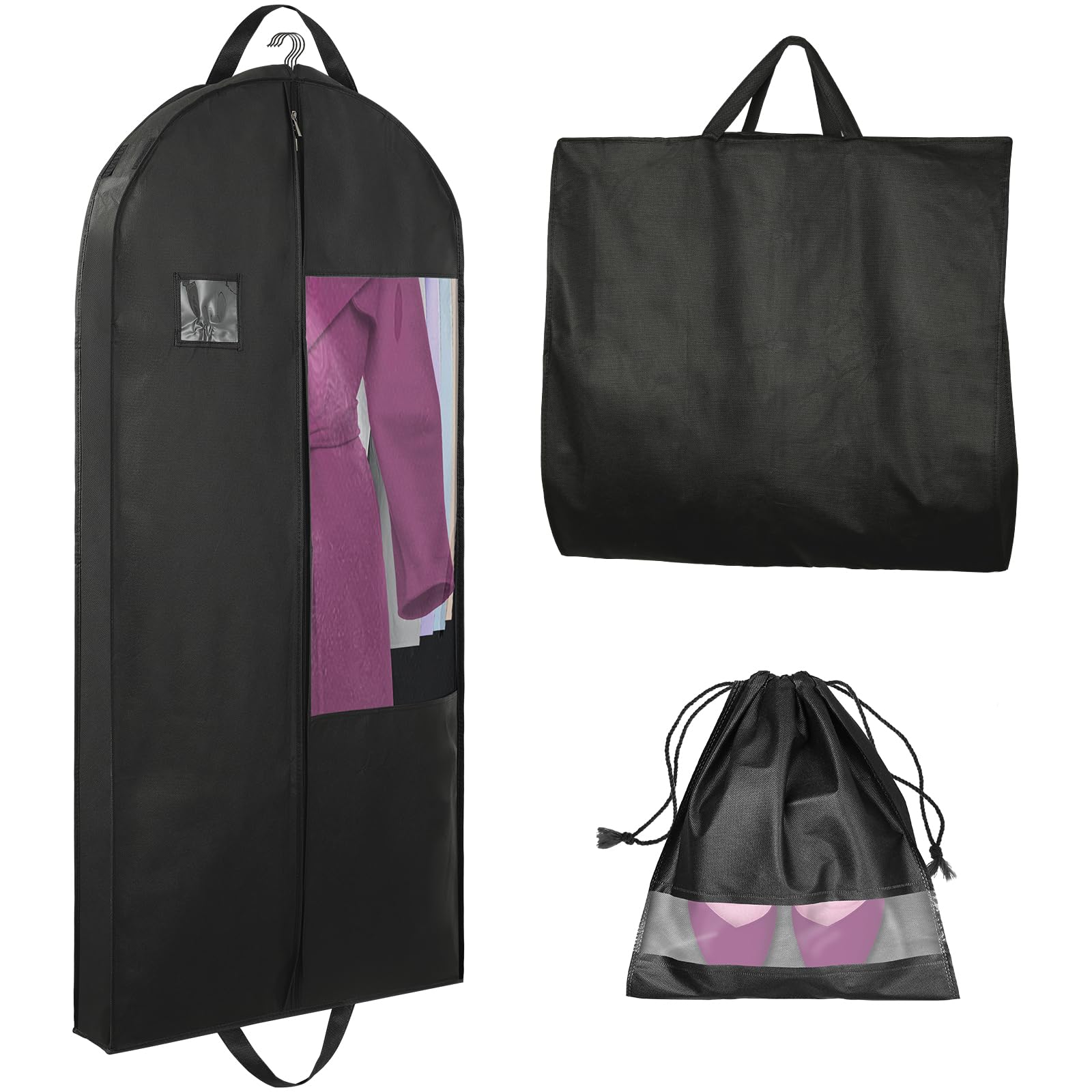 Garment Bags for Hanging Clothes and Travel with 4" Gusseted, Suit Cover for Clothes,Coats,Suit,Jackets,Dress,Shirts,Skirt. (Black-50"-Double zipper-Thickened 80G Non-woven Fabric)