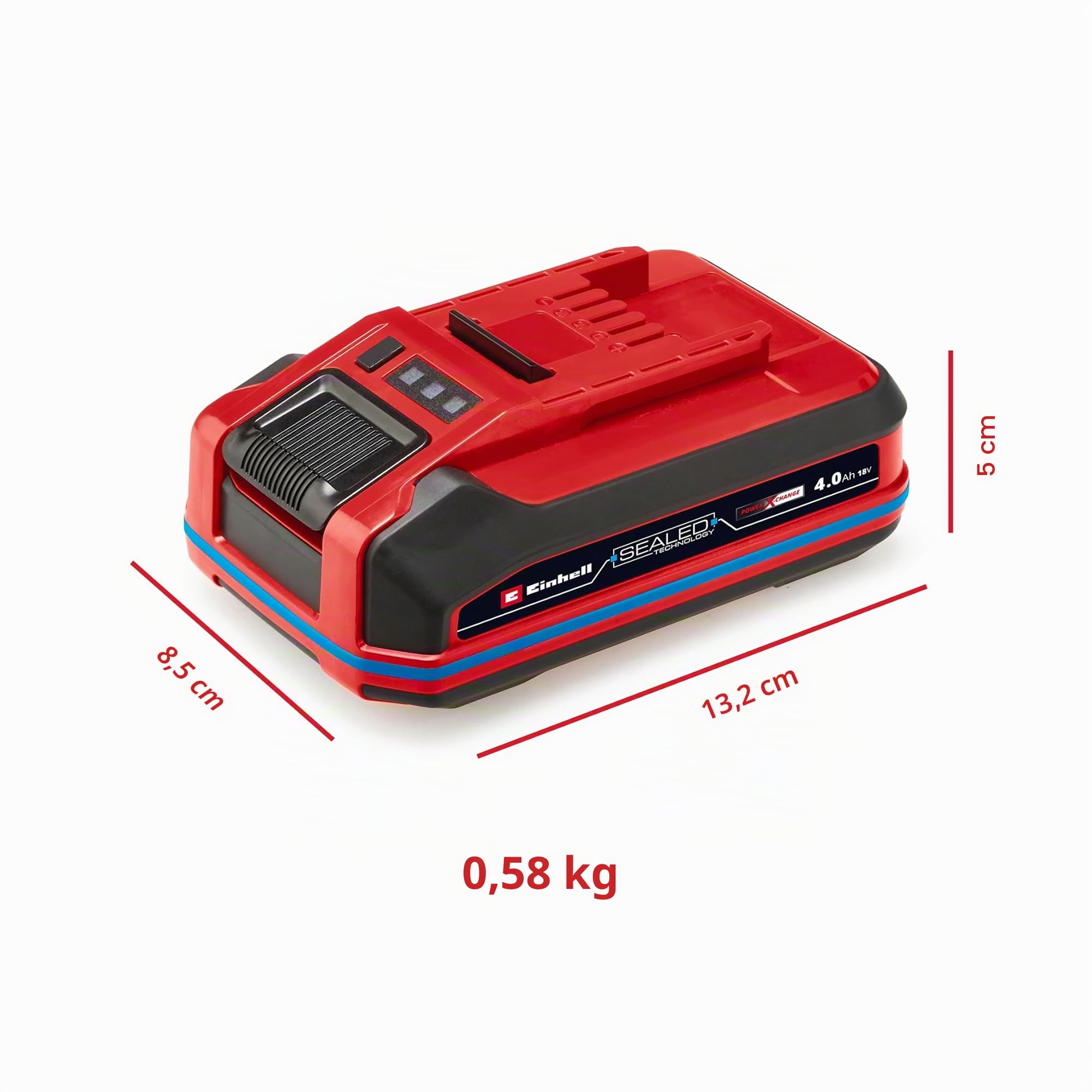 Original Einhell 18 V 4,0 Ah SEALED Power X-Change PLUS (18 V, impermeabile e antipolvere, classe IP57, uso universale con tutti i dispositivi Power X-Change, caricabatterie escluso)
