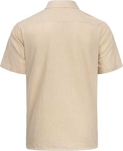 Miniatura 9 de J.VER Camisas de manga corta de lino y algodón para hombre, estilo informal, ligeras, con botones, para vacaciones, playa y verano, con bolsillo