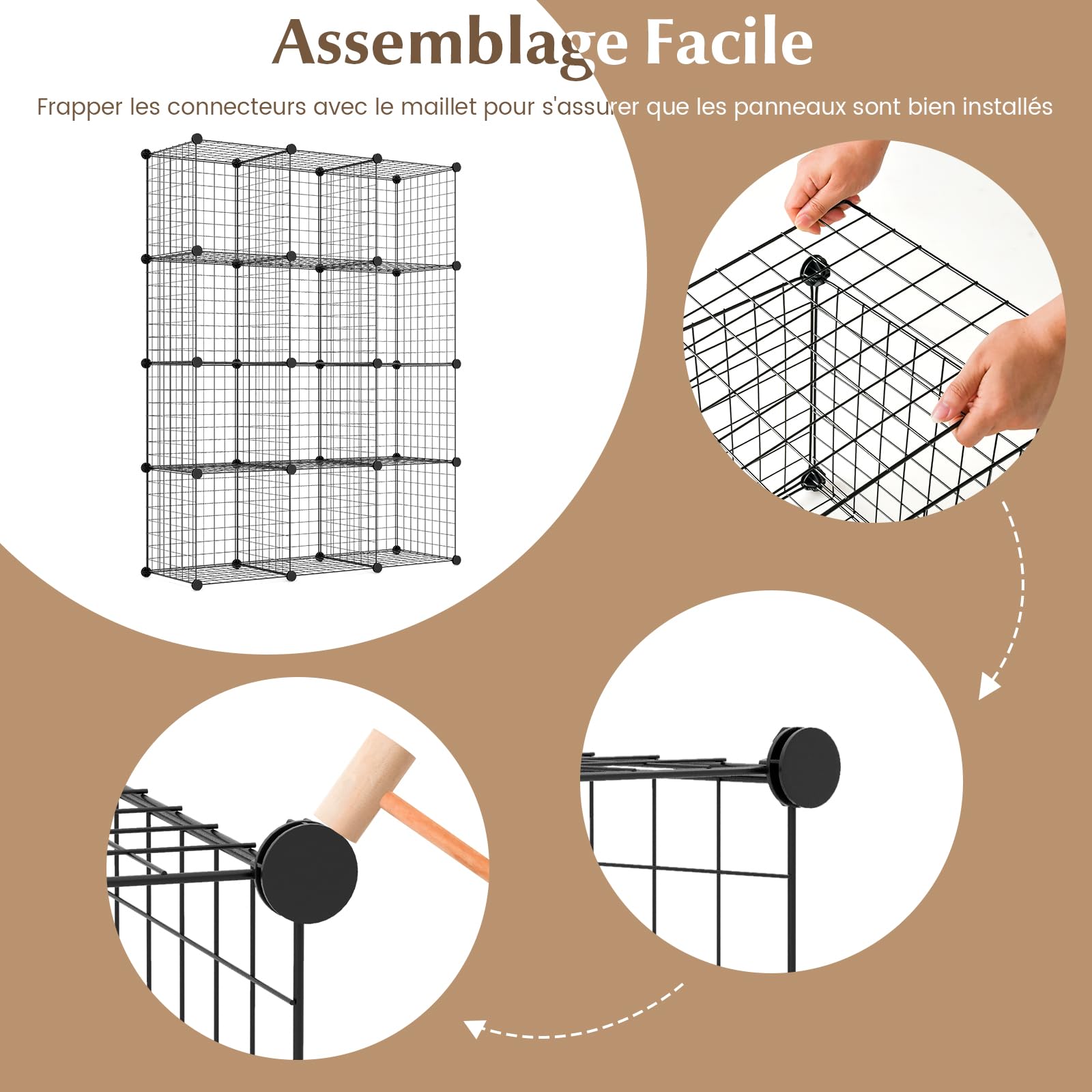 COSTWAY Étagère Cube en Grille Métallique, Armoire de Rangement Conception DIY à 12 Cubes, Modulaires Empilables, Grande capacité, Meuble de Rangement pour Chambre, Bureau, Garage, Noir