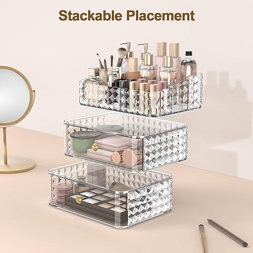 Miniatura 2 de Rosoenvi Organizador de maquillaje para tocador, organizador apilable de cosméticos y almacenamiento, vitrinas de cosméticos con 2 cajones y 1