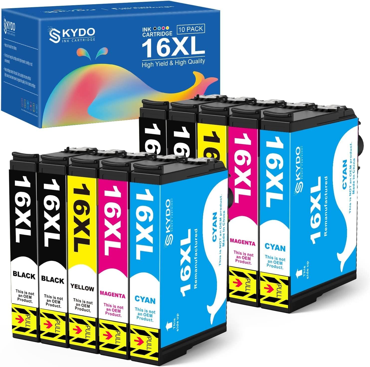 Skydo 16XL Ink Cartridges Compatible for Epson 16 XL Ink for Workforce WF2630 WF2750 WF-2760 WF-2660 WF-2530 WF-2510 WF-2520 WF-2540 WF-2650 WF-2010 Printer (Black Cyan Magenta Yellow, 10-Pack)