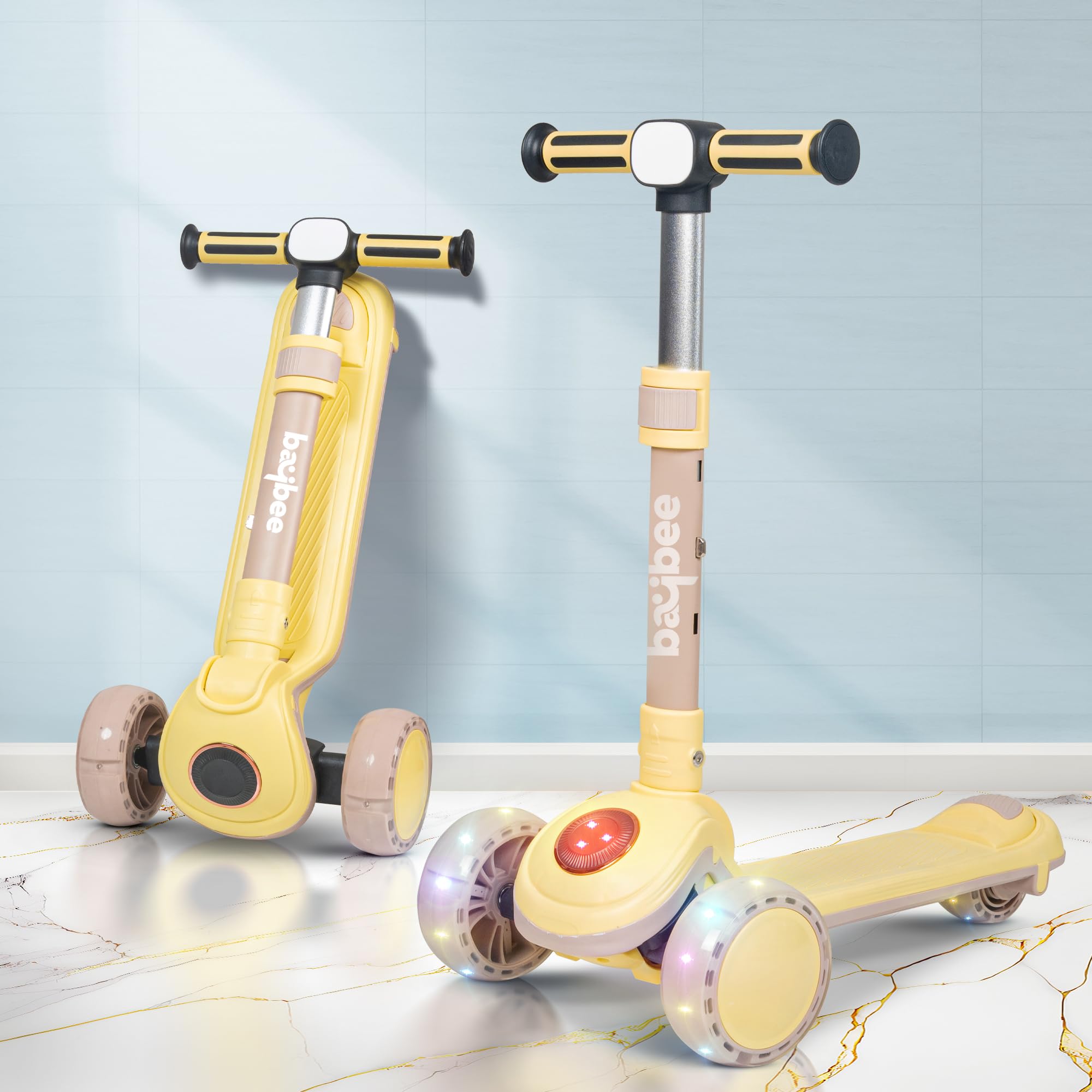 Baybee Taz Skate Scooter for Kids, Smart 3 Wheel Kids Scooter with Height Adjustable & Music | Kick Scooter with LED PU Wheels, Rear Brake | Runner Scooter for Kids 2 to 10 Years Boys Girls (Yellow) (B0CNRZQCK1) Amazon Price History, Amazon Price Tracker