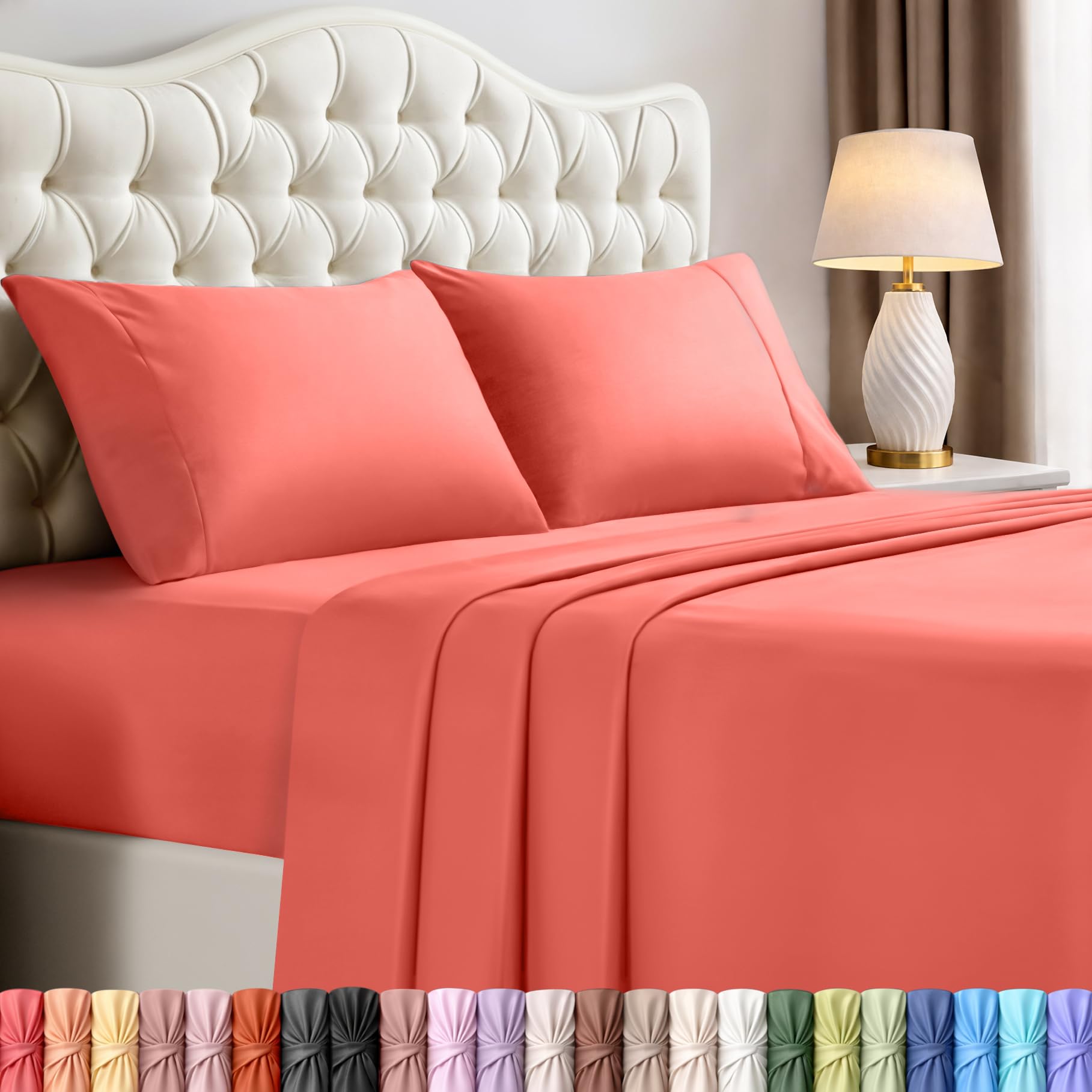 Utopia Bedding Queen Bed Sheets Set - 4 Piece Bedding - Brushed Microfiber - Shrinkage and Fade Resistant - Easy Care (Queen, Coral)