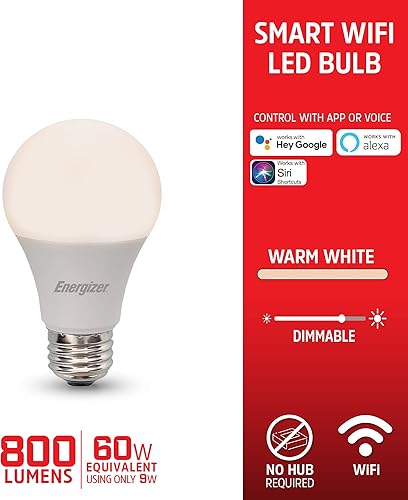 Miniatura 8 de Energizer Connect Smart A19 Bombilla LED blanca cálida con control de voz y acceso remoto a través de tu teléfono inteligente  Compatible con Alexa