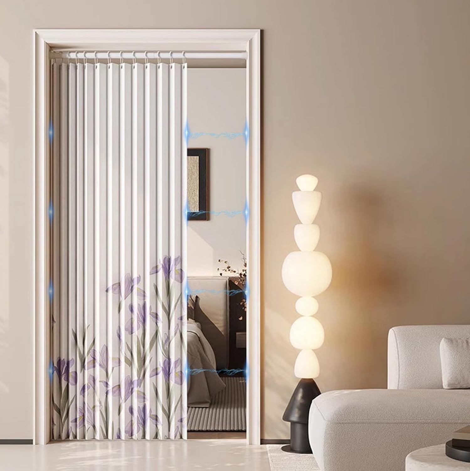 SK Studio Accordion Style Door Curtains for Doorways Pleated Folding Interior Doors Curtain with Hooks for Closet and Room Divider, Style 1, 79" W x 95" L