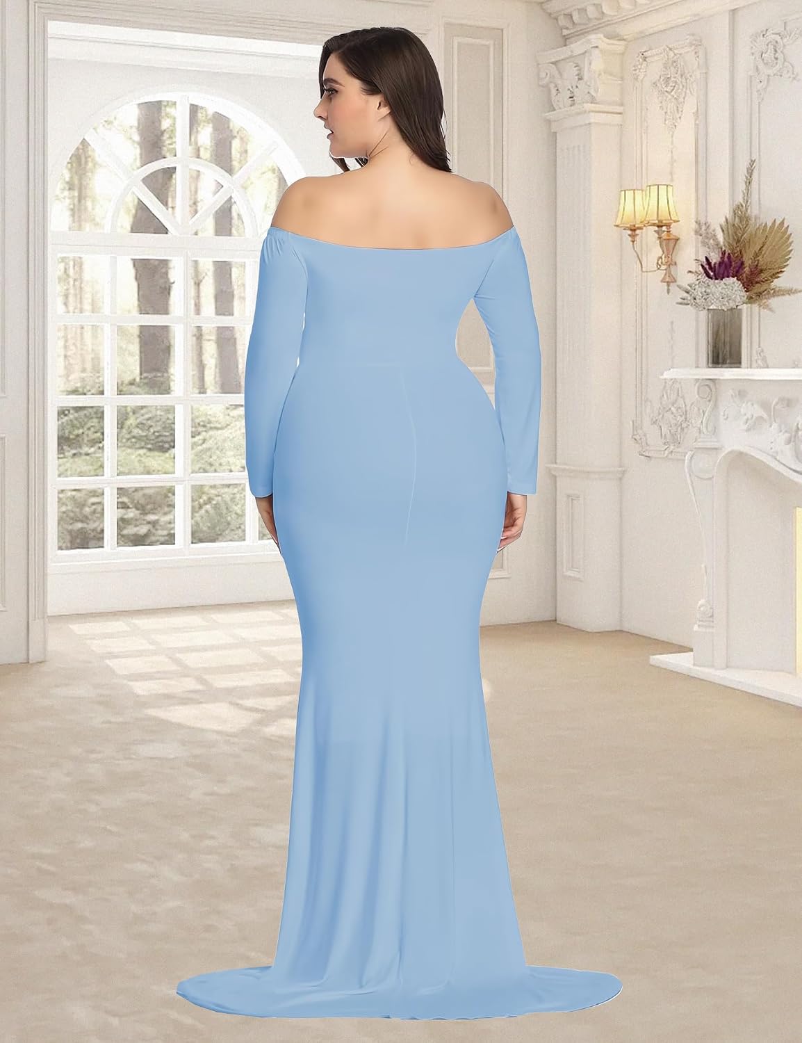 YnimioAOX Maternity Photoshoot Dress Long Sleeve Maxi Gown