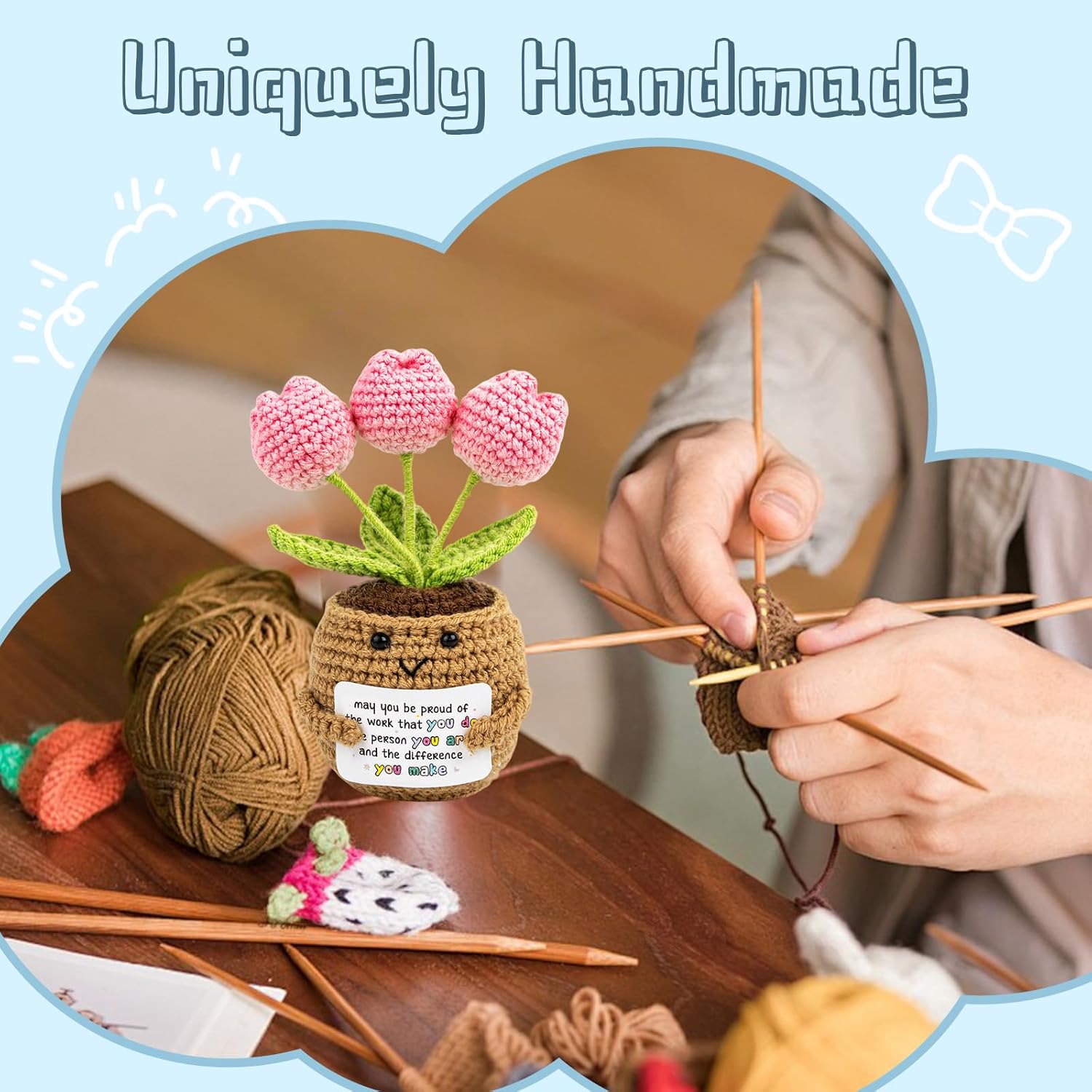 Positive Crochet Tulip Gift - Proud of The Work You Do & Person You are - Inspirational Encouragement for Graduation, Promotion, Retirement - Image 4