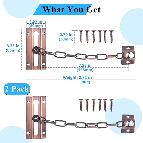 Miniatura 10 de INBOF Paquete de 2 cerraduras de cadena para puerta, cerradura de puerta de cadena premium, cadena gruesa con 12 tornillos, cerraduras de cadena de