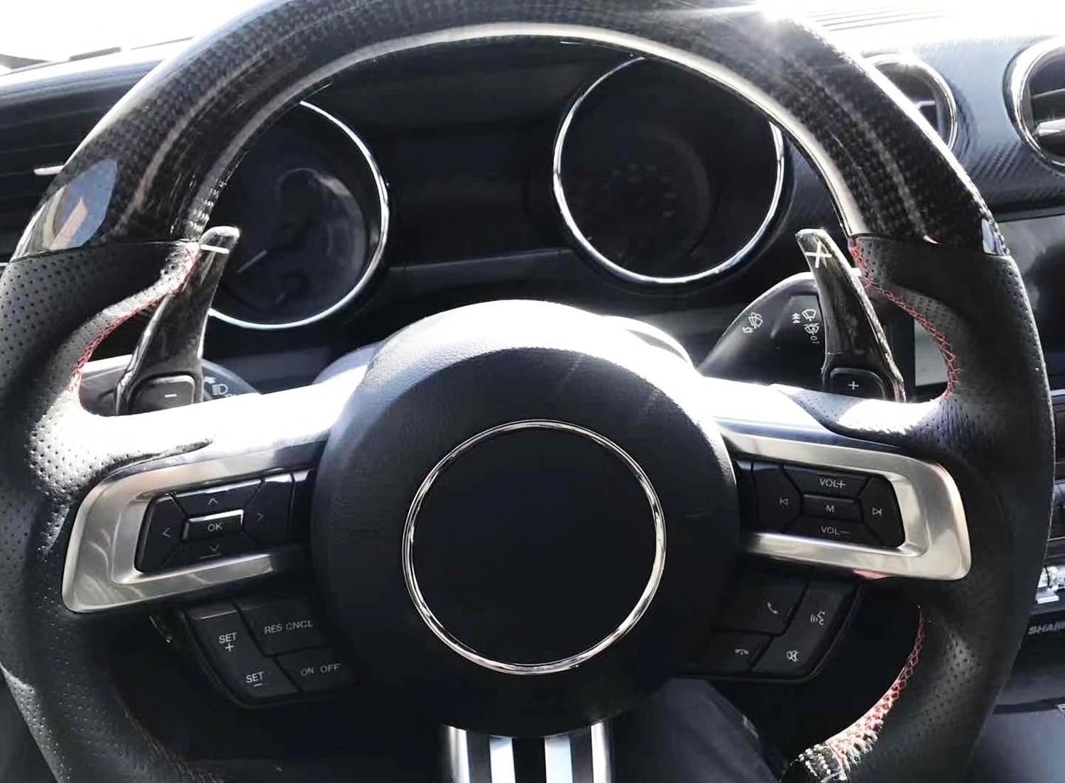 iJDMTOY Black Genuine Carbon Fiber Larger Paddle Shifter Extensions Compatible with 2015-2021 Ford Mustang Automatic Transmission