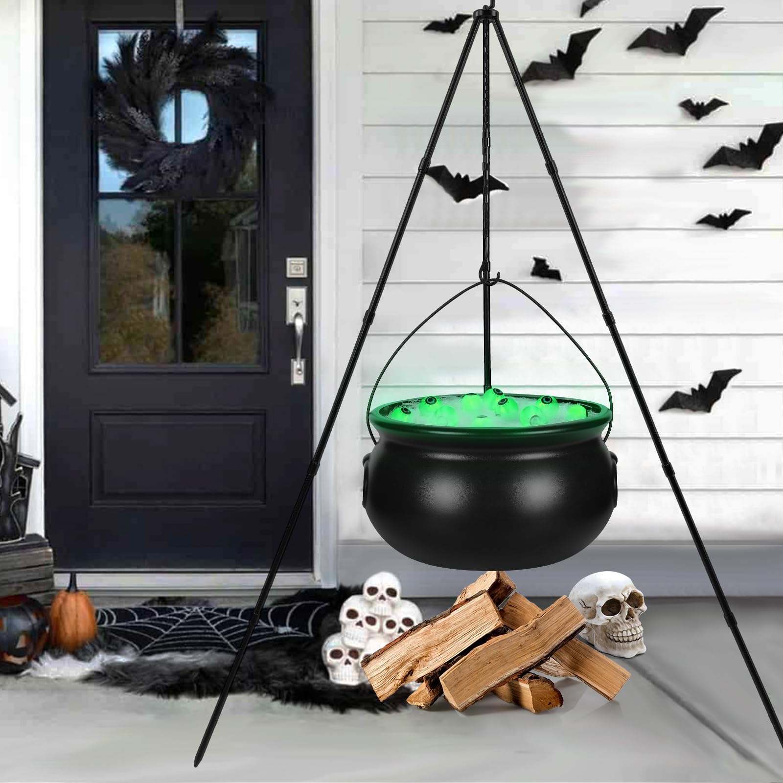 DTYDECLE Halloween Black Witches Cauldron Pot Decor with Tripod & Lights