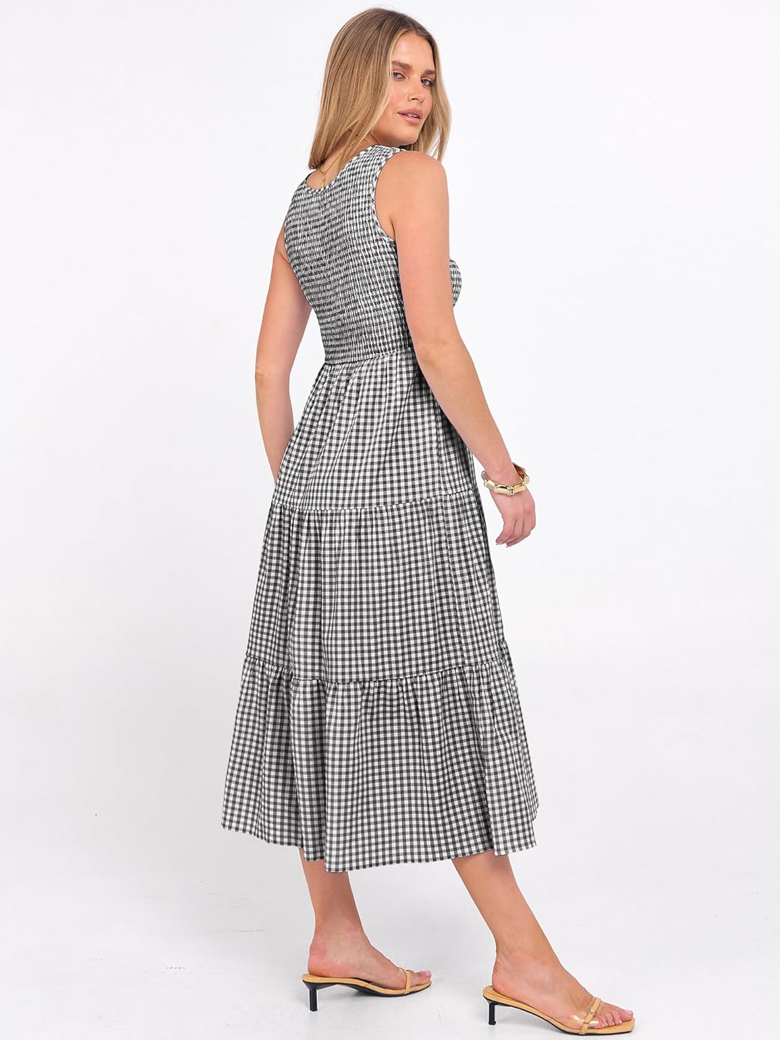 ANRABESS Women's Summer Casual Maxi Dress Sleeveless Crewneck Smocked 2026 Flowy Plaid Tiered Boho A Line Beach Long Sundress - Image 5