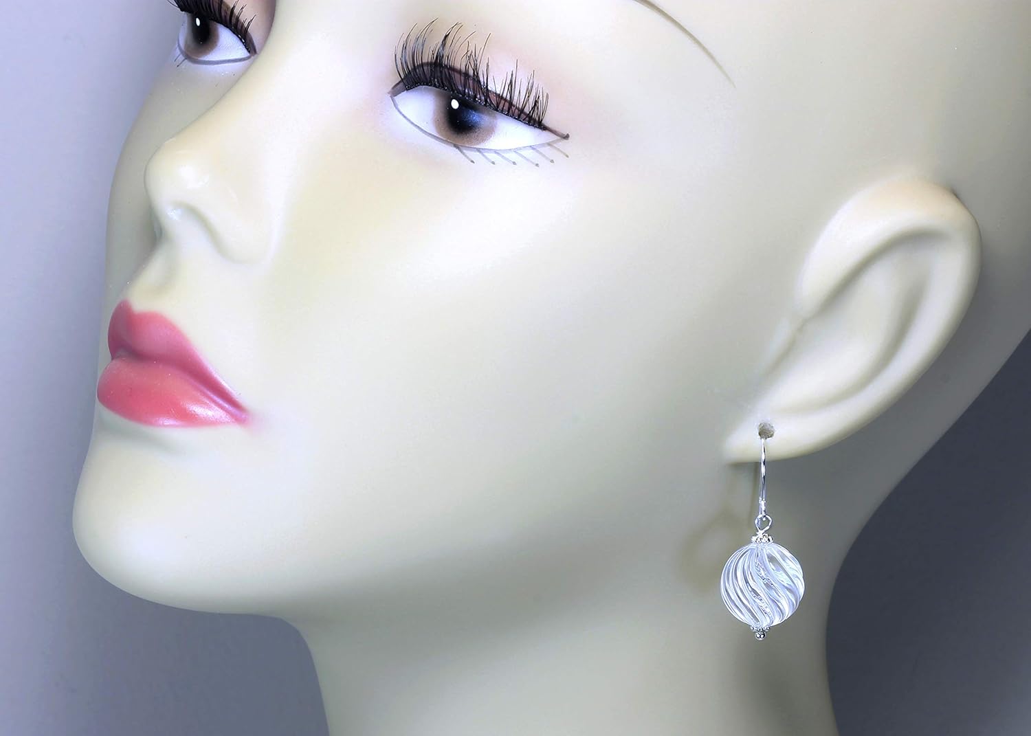 Clear Quartz Earrings Fancy Cut Round Carved Swirl Dangle Simple Drops Beaded Accents