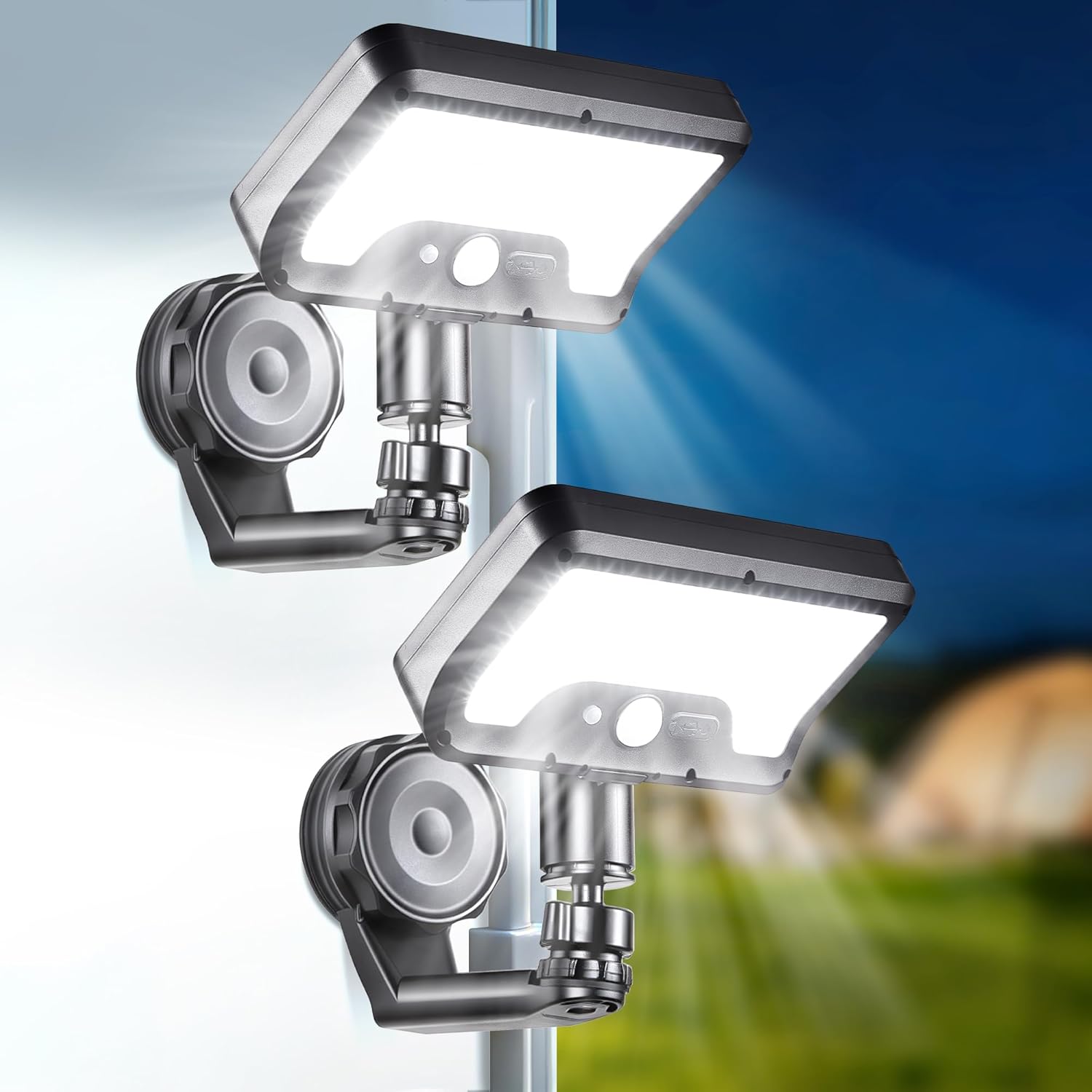 Magnetic Solar Lights Outdoor,RV Exterior Lights with Motion Sensor, 92LED 600LM Solar Security Lights IP65 Waterproof with Strong Magnets for Deck, Patio, RV, Camper(2Pack) (2)