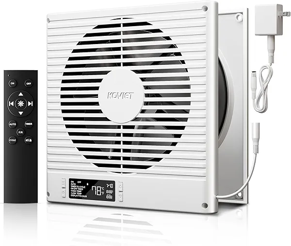 KOVIET 8" Room to Room Ventilation Fan with Remote, Quiet Reversible Through the Wall Air Transfer Fan, 10-Speed Smart Exhaust Vent, Temperature Control, ETL Certified for Bedroom, Kitchen, Laundry