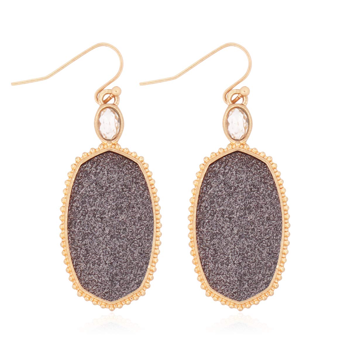 RIAH FASHIONFaceted Jewel Geometric Drop Earrings - Sparkly Acrylic Crystal Statement Dangles Opalescent Oval, Hexagon, Leopard Clover, Leaf Teardrop