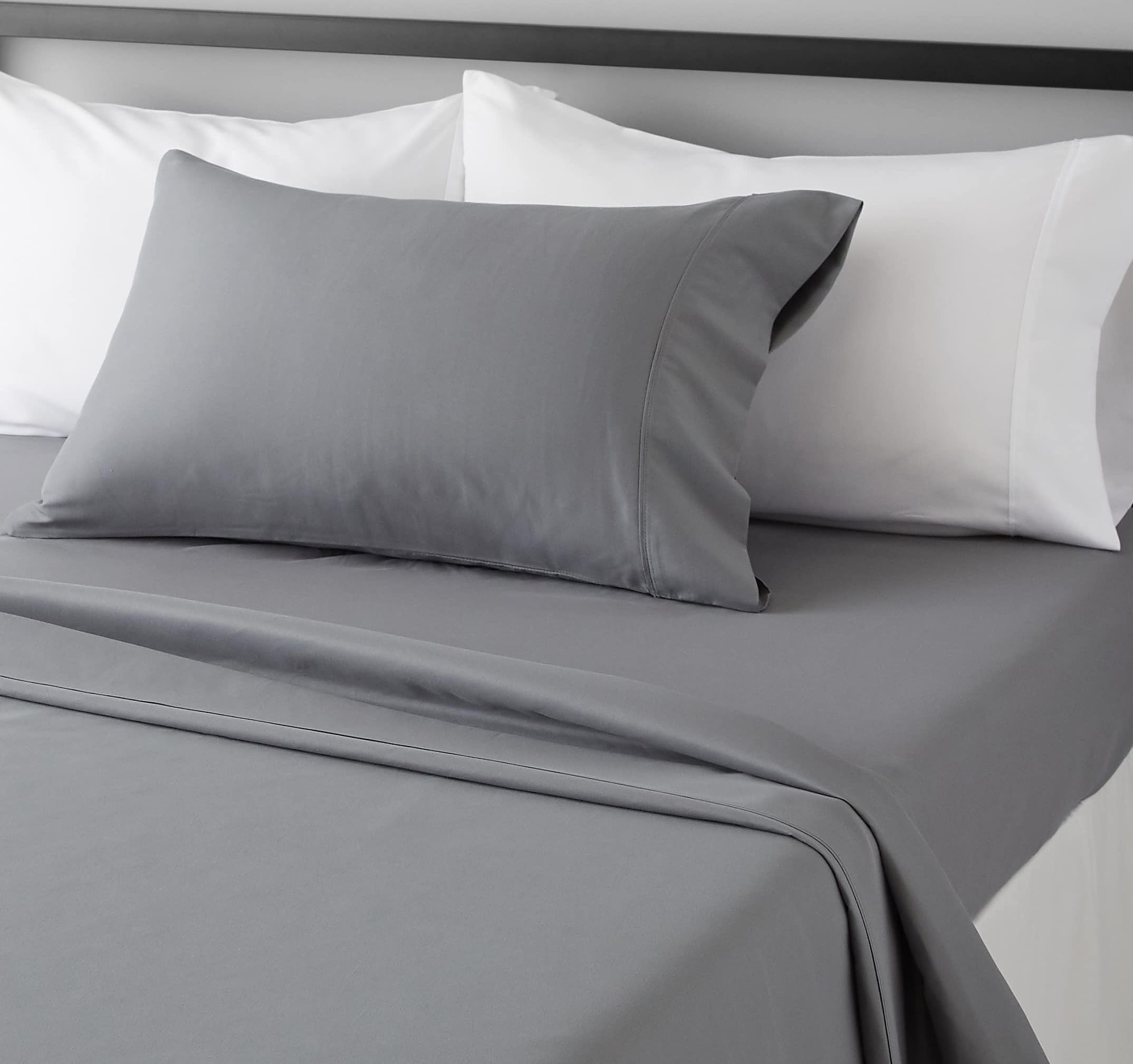 Amazon Basics Lightweight Breathable Brushed Microfiber 3-Piece Bed Sheet Set With 14-Inch Deep Pockets, Wrinkle Resistant, Twin XL, Dark Gray, Solid