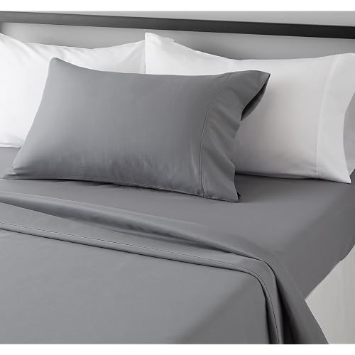 Amazon Basics Lightweight Super Soft Easy Care Wrinkle-Free Breathable Brushed Microfiber 3-Piece Bed Sheet Set with 14-Inch Deep Pockets, Twin, Dark Gray, Solid