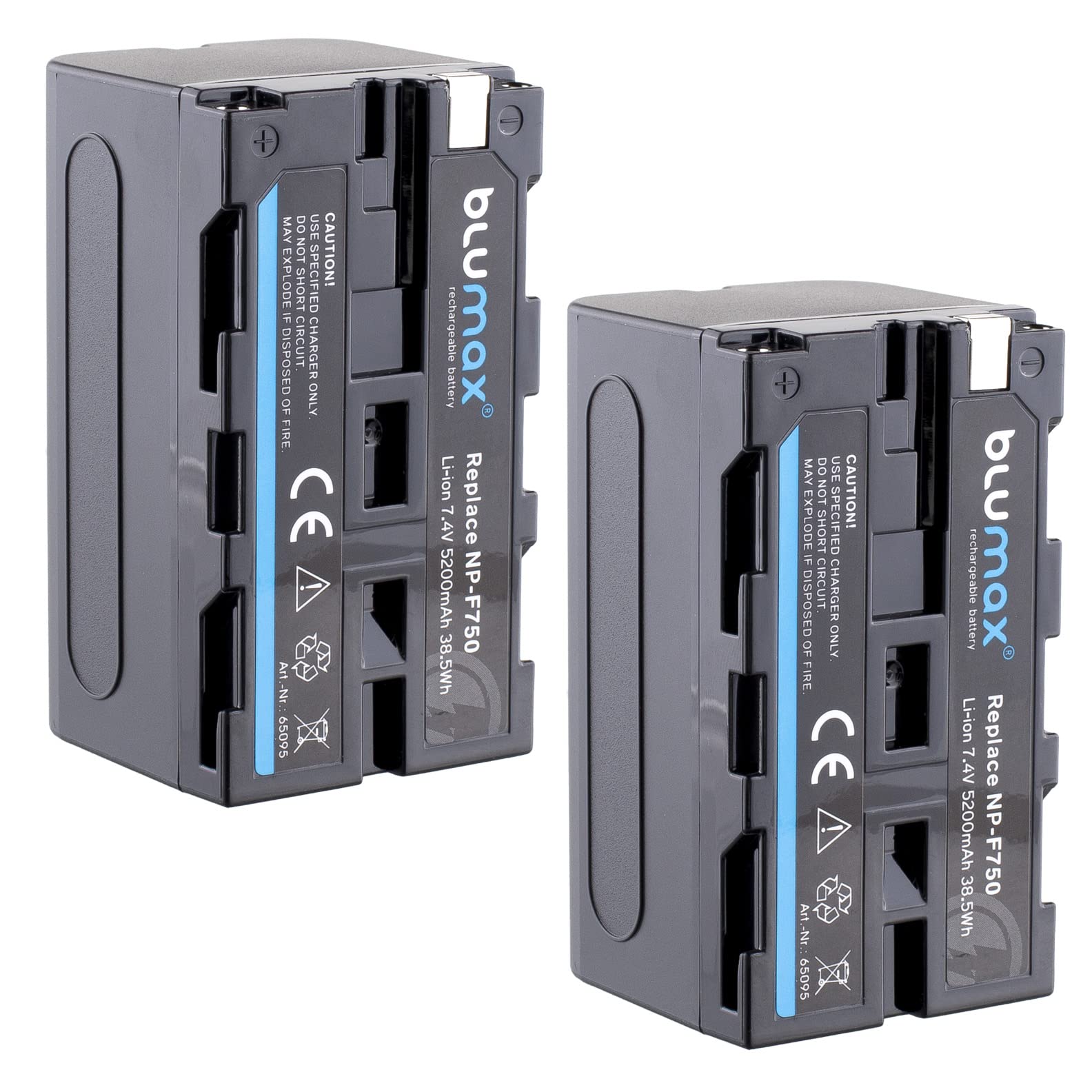 2X Blumax Akku kompatibel mit Sony NP-F750 / NP-F550 / NP-F970 / NP-F960 / NP-F570 | 5200mAh - (Blackmagic NP-F570) - auch für Diverse Blitzgeräte Videoleuchten, 2x65095