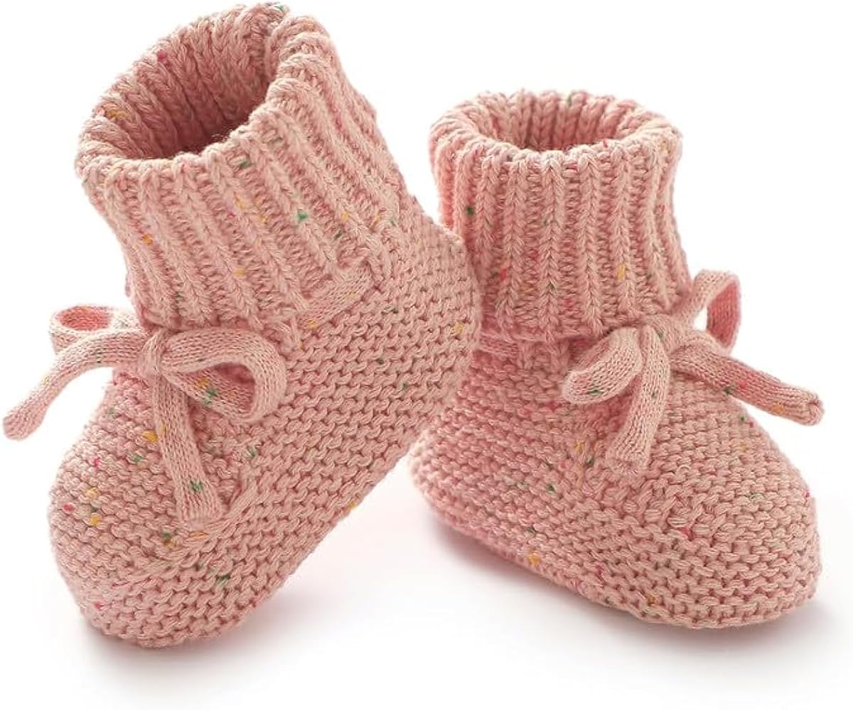 Baby Booties Newborn Babe First Walkers Non-Slip Stay On Boots Crib Shoes Sock Warm Knit Booties for Infant Boy Girl