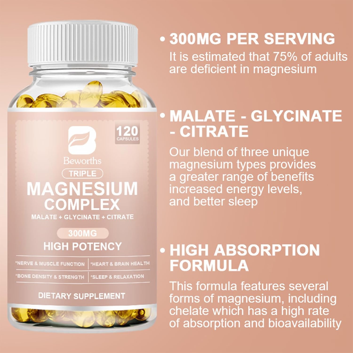 Premium HighAbsorption Triple Magnesium Complex Softgels Enriched with