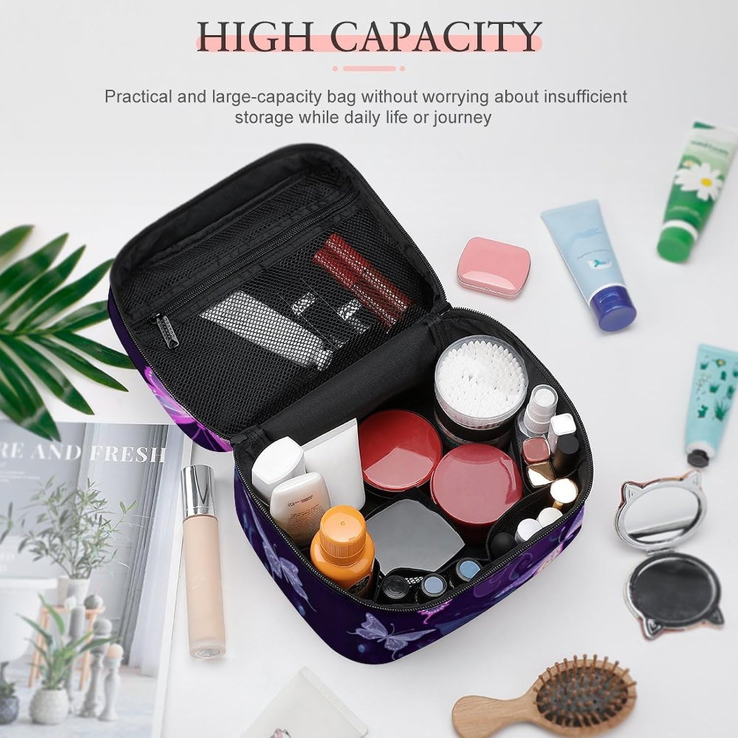 Travel Makeup Bag Portable Large Cosmetic Bag with Handle And Compartment image 4