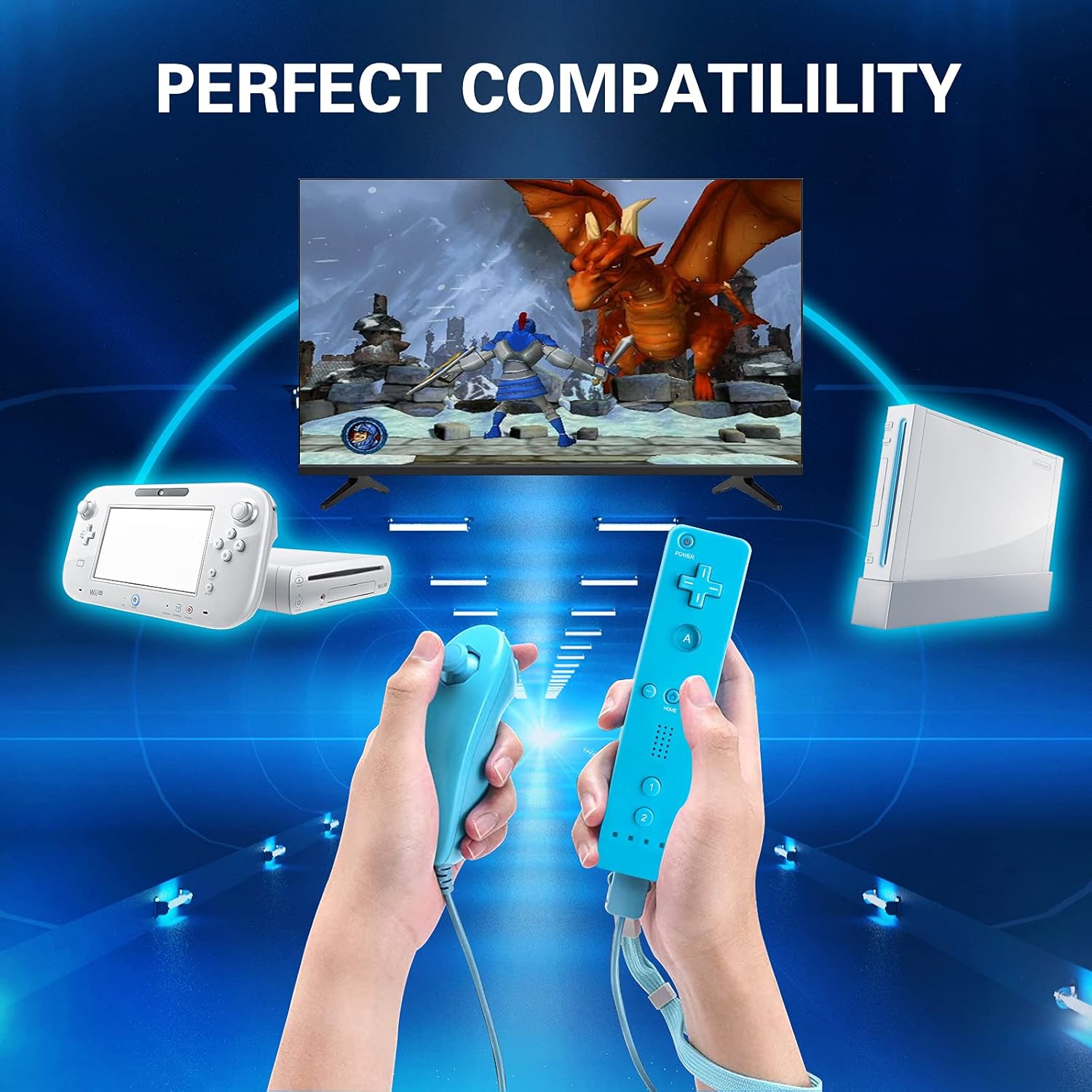 Wii Remote Controller and Nunchuck,2 Sets Wireless Game Joystick Controller,Compatible with Nintendo Wii & Wii U(Blue&Pink)