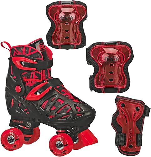 Miniatura 1 de Roller Derby Trac Star - Patines de ruedas ajustables para niño con equipo de protección, tamaño ajustable, paquete de tres equipos de protección
