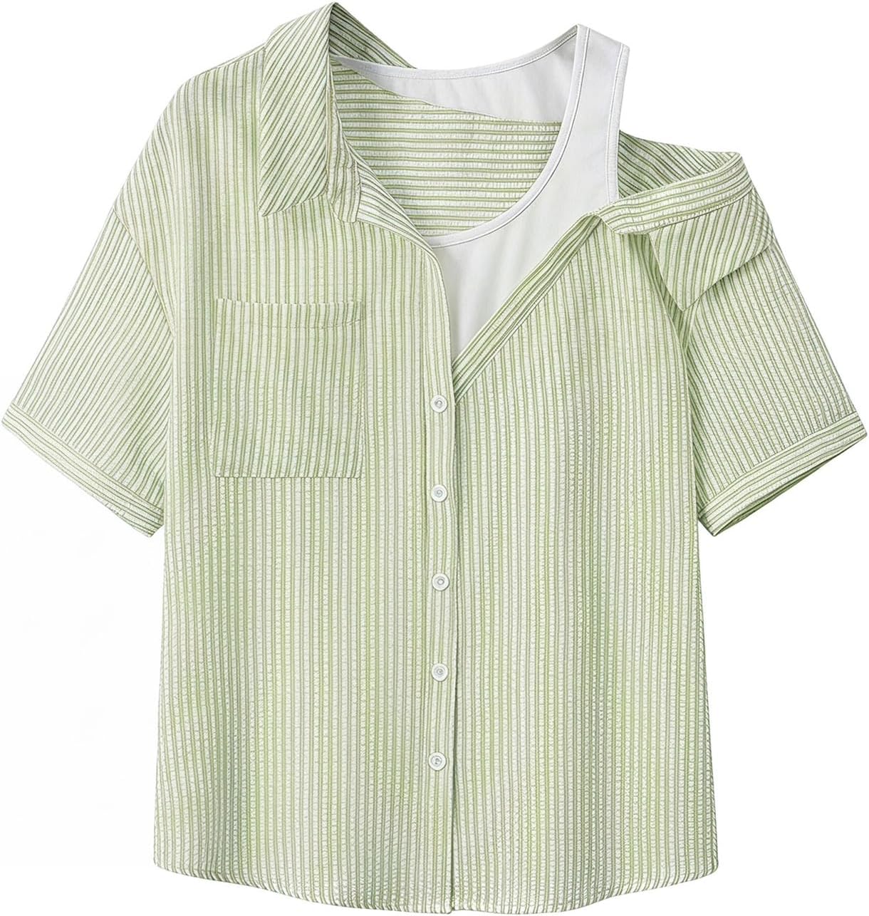 SOLY HUX Women's Striped Short Sleeve Button Down Shirt Casual Raglan Textured Blouse Tops Spring