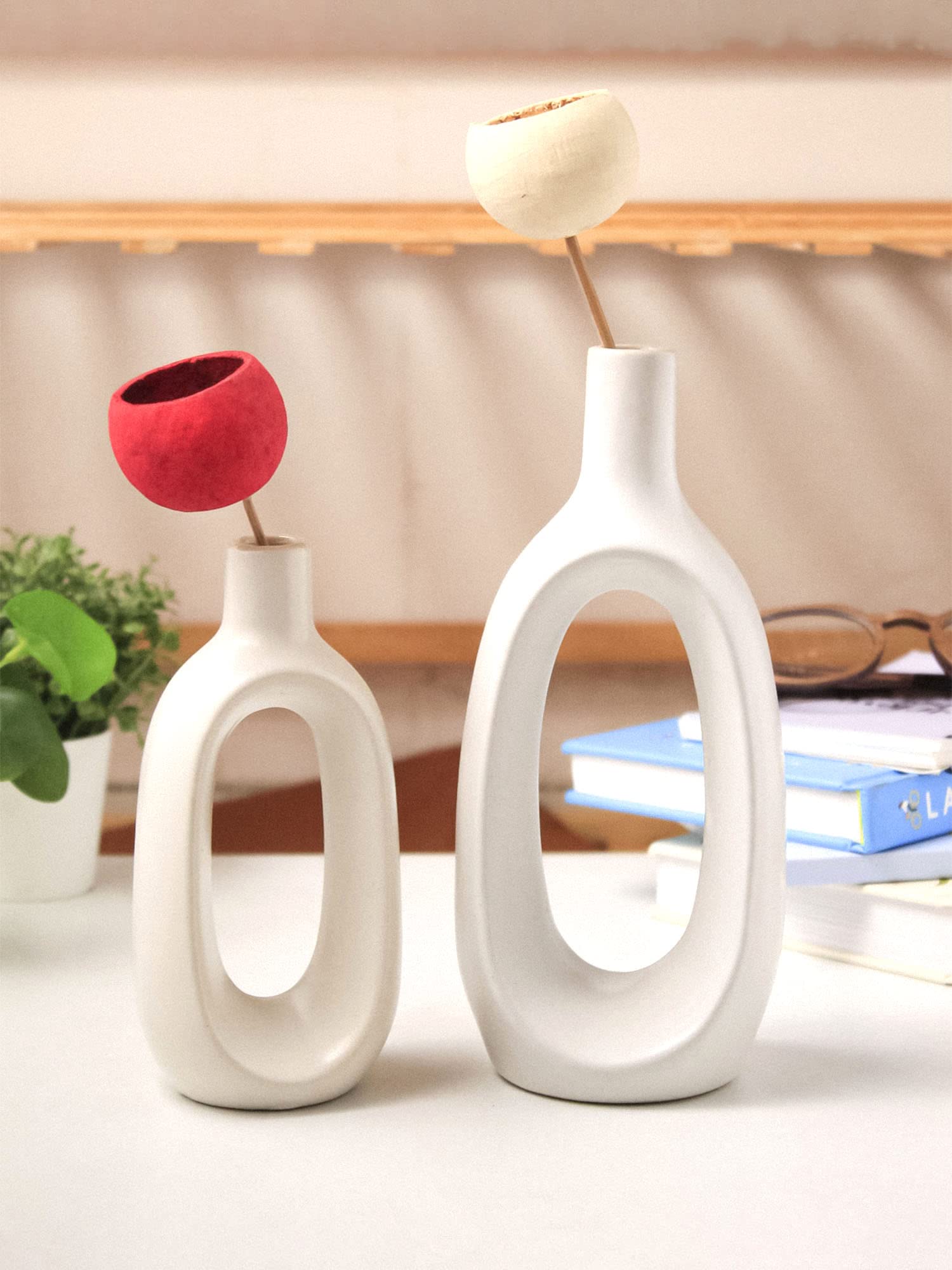 PUREZENTO Donut Heart Vases - Set of 2 Ceramic Vases -12