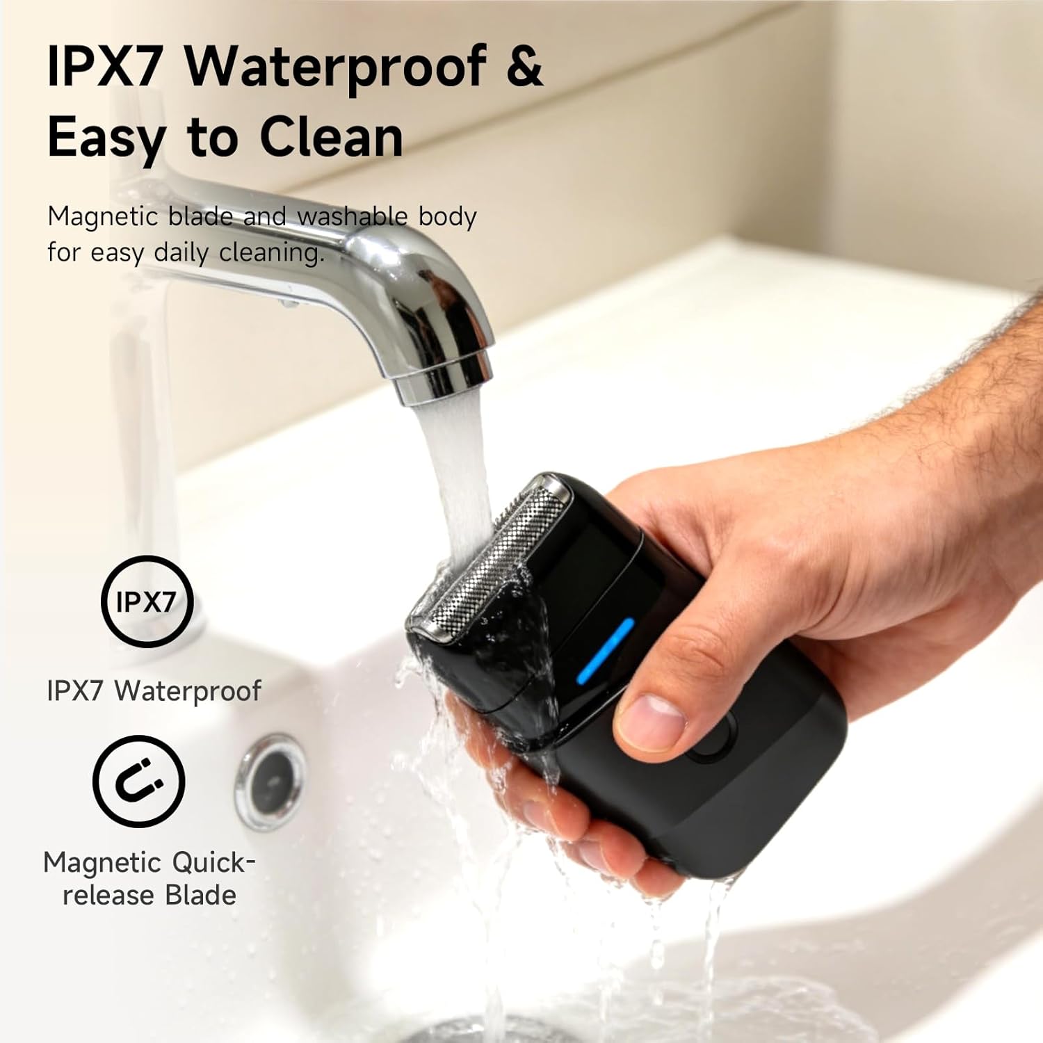 Electric Razor for Men, Protable Foil Shaver with Double Floating Blade & UV Lamp, IPX7 Electric Shavers for Men, Cordless Razor with Auto Travel Lock, USB-C Rechargeable Trimmer with Wet & Dry