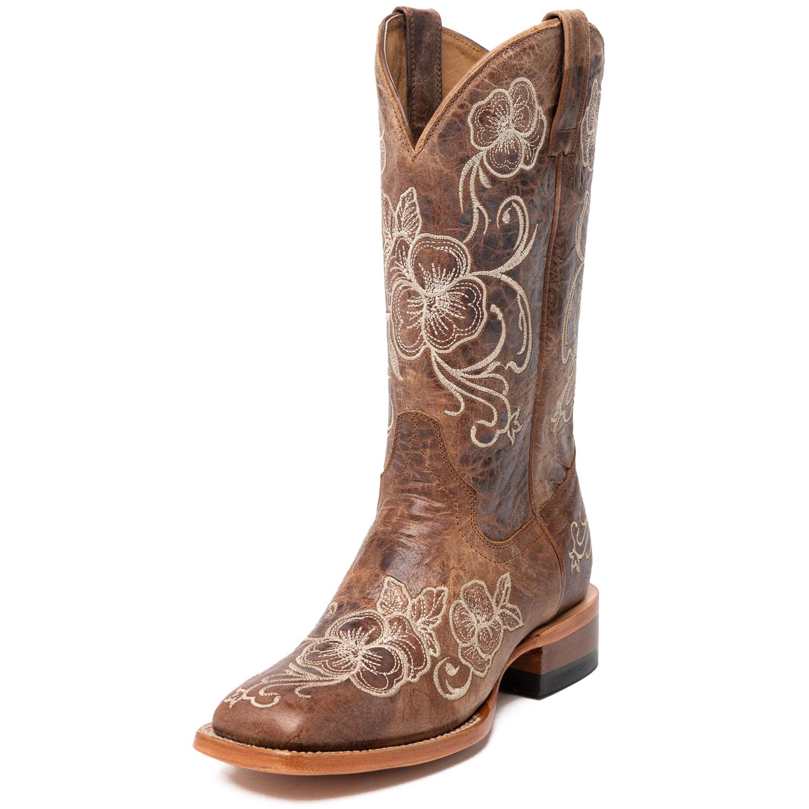 Cowboy Boots for Women Square Toe Wide Calf Cowgirl Boots Pull on Retro Country Vintage Mid Calf Western
