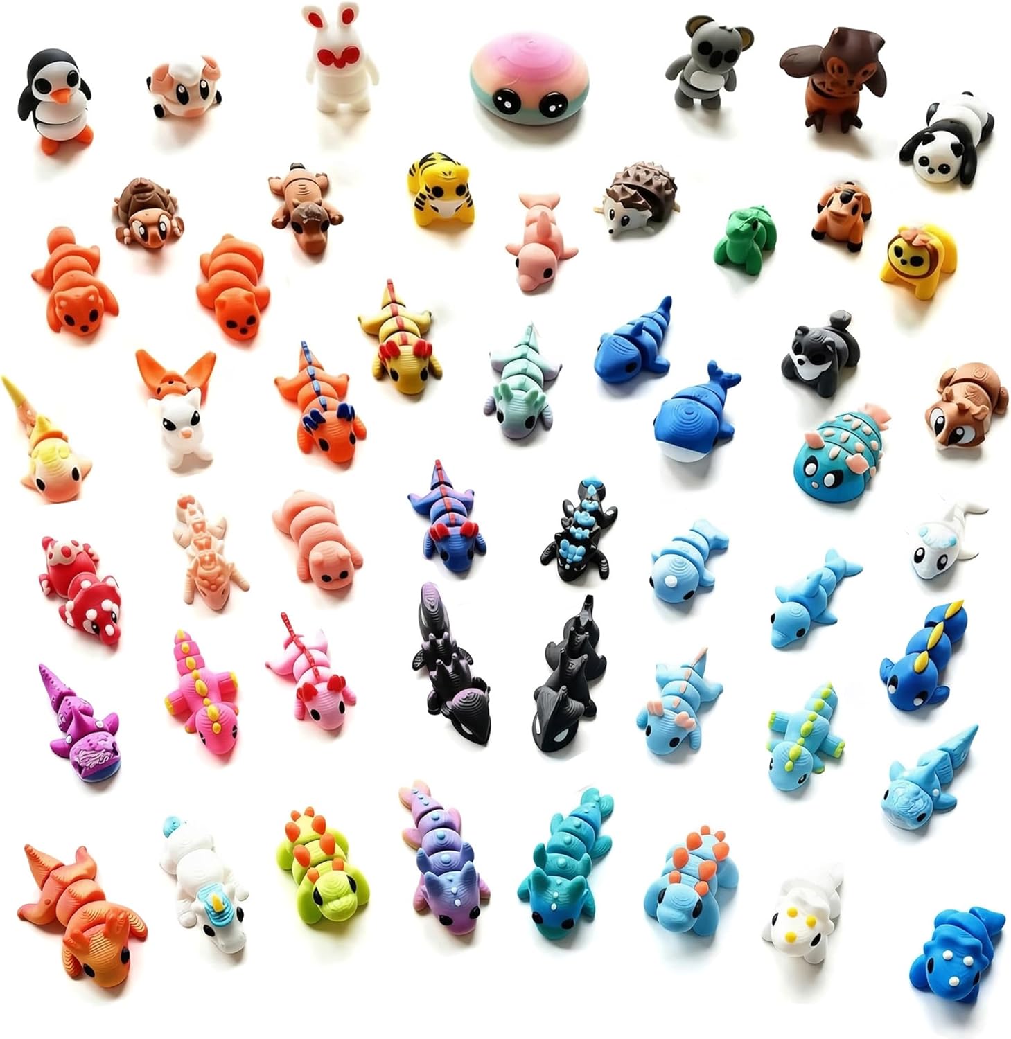 52 Pcs Mini 3D Printed Animals, Articulated Flexible Wiglets Toys, 3D Printed Fidget Toys Bulk with 3D Printed Axolotl, Party Favors Goodie Bag Stuffers Classroom Rewards for Kids