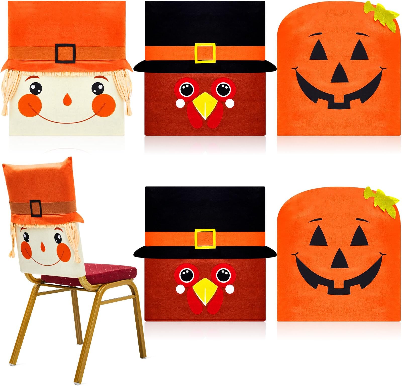 Buryeah 6 Pcs Thanksgiving Chair Covers Set Turkey Chair Cover Fall Chair Cover Thanksgiving Dining Chair Covers for Kitchen Dining Autumn Thanksgiving Home Decor, Turkey Pumpkin Scarecrow