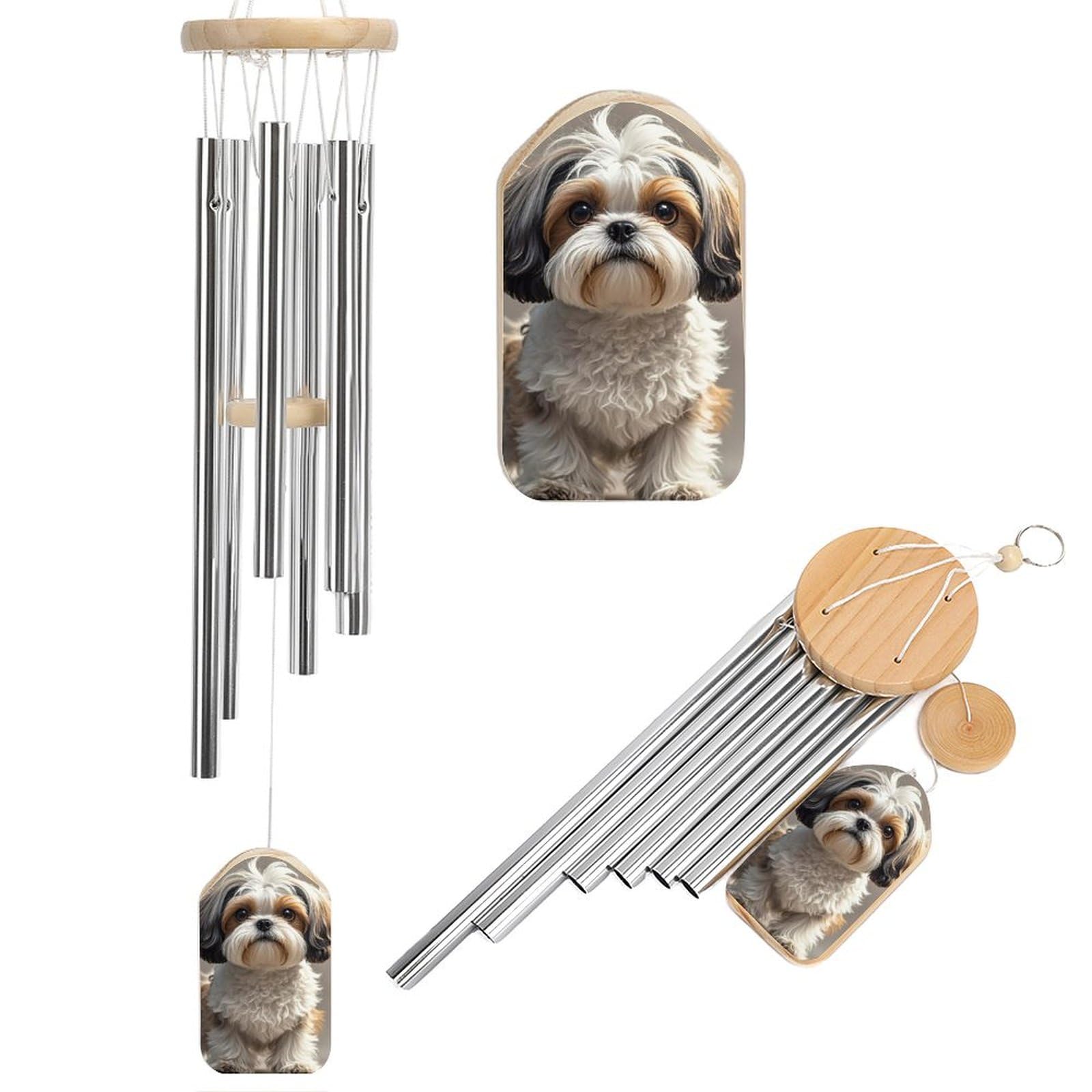 Shih Tzu Dog Wind Chimes for Outside - Memorial Tuned Aluminum Alloy & Wooden Outdoor Wind Chime, Large Garden Decor with Melodious Sound for Patio, Indoor, Outdoor