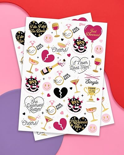 Miniatura 2 de xo, Fetti Tatuajes temporales para fiesta de divorcio  60 estilos de aluminio  Suministros de fiesta solo divorciados, recuerdos de fiesta de
