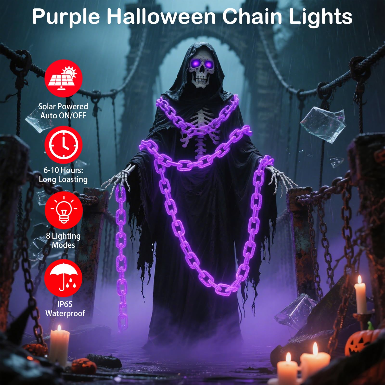 Ohwewant Guirlande lumineuse solaire pour Halloween, 3 m, étanche, pour maison, fête, squelette, chien, cosplay, cour