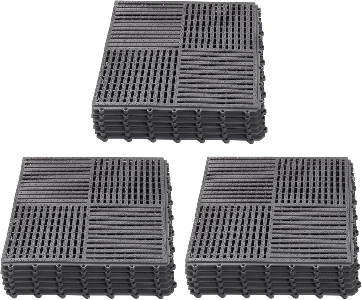 18 Pack 12"x12" Interlocking Floor Tiles, 0.4" Thick Gray Non-Slip Mats with Drainage Holes for Pool Deck, Shower, Bathroom, Garage, Boat | for Wet Areas