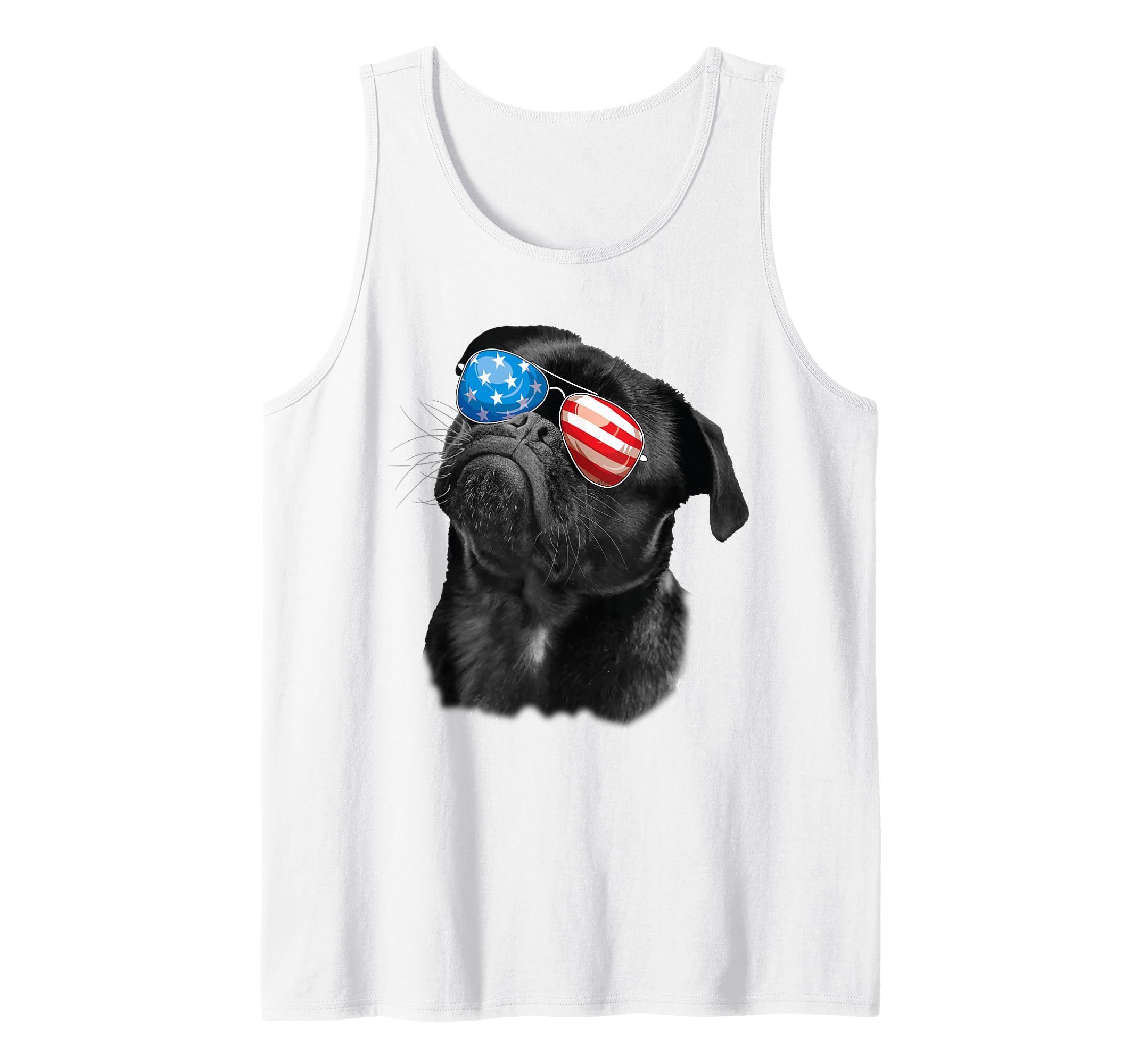Pug 4th of July Dog Mom Dog Dad USA Flag Funny Black Pug Tank Top