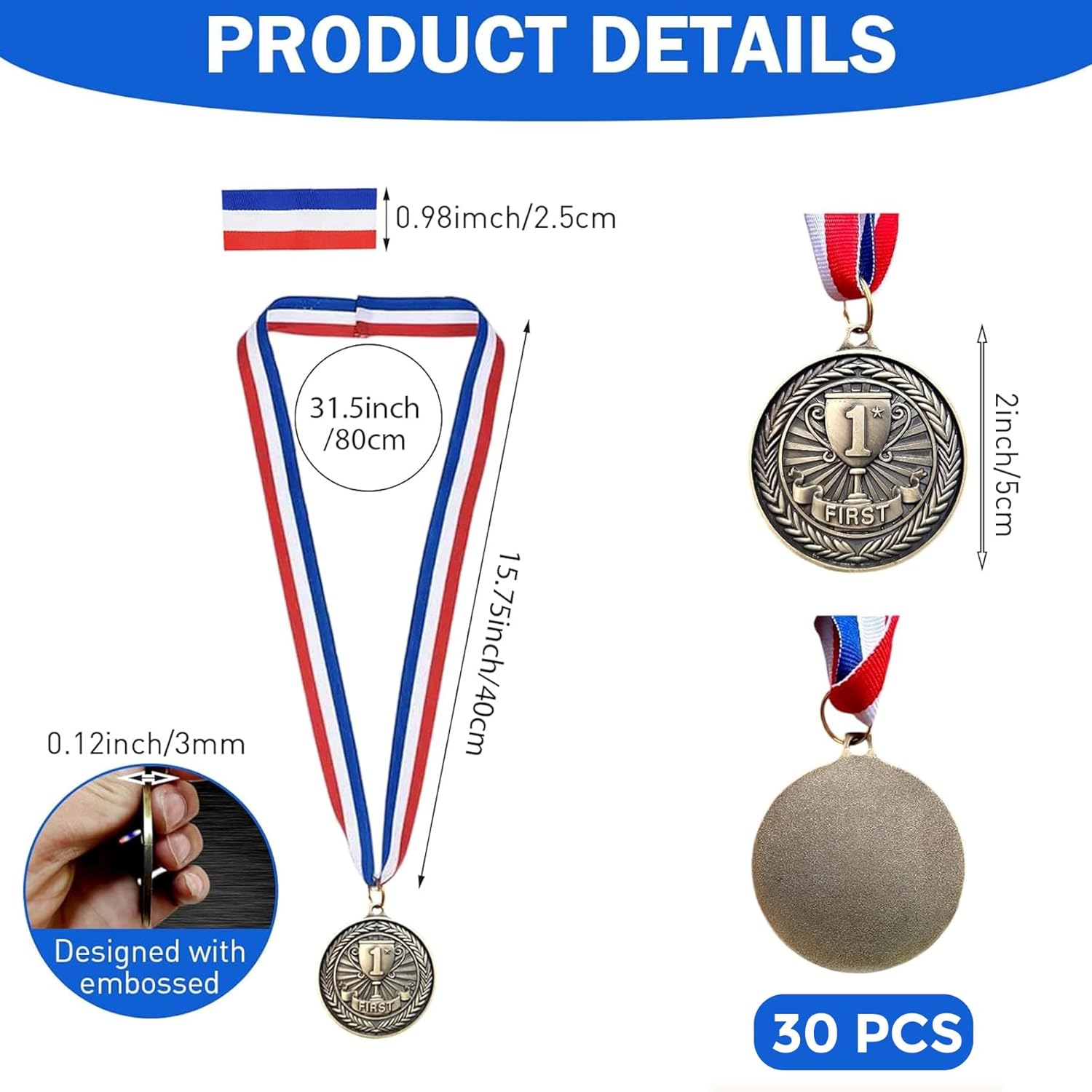 Gold Medals for Awards Winner Bulk with Neck Ribbons, 18/30PCS 1st Place Award Medal, for Award for Sports, Competitions, Party, Spelling Bees, Olympic Style