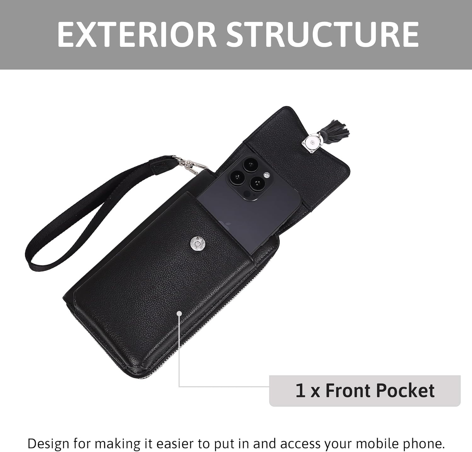 Pearl Angeli Genuine Leather Crossbody Cellphone Bag for Women RFID Blocking Small Phone Wallet Purse with Shoulder Strap - Image 4